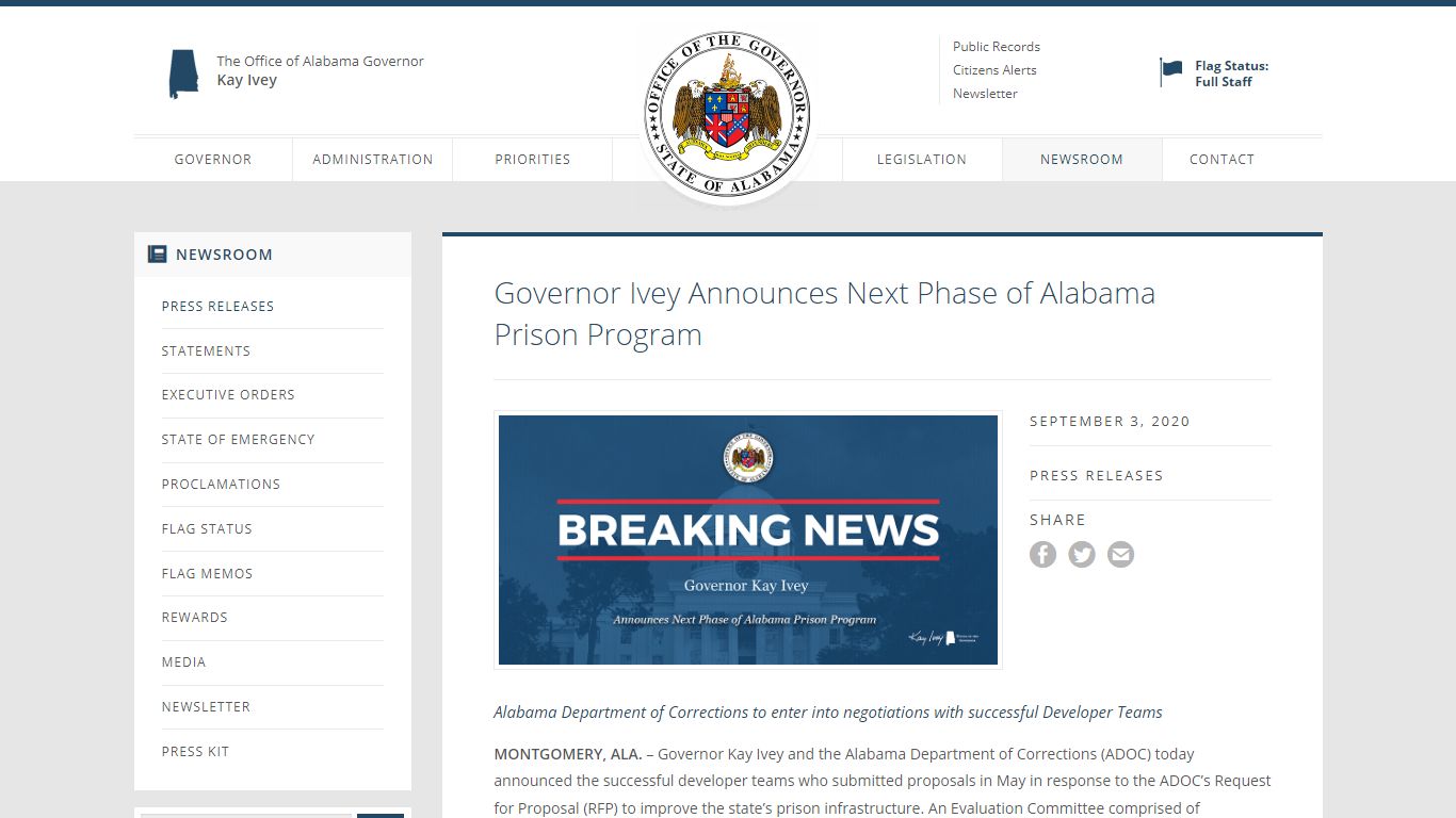 Governor Ivey Announces Next Phase of Alabama Prison Program